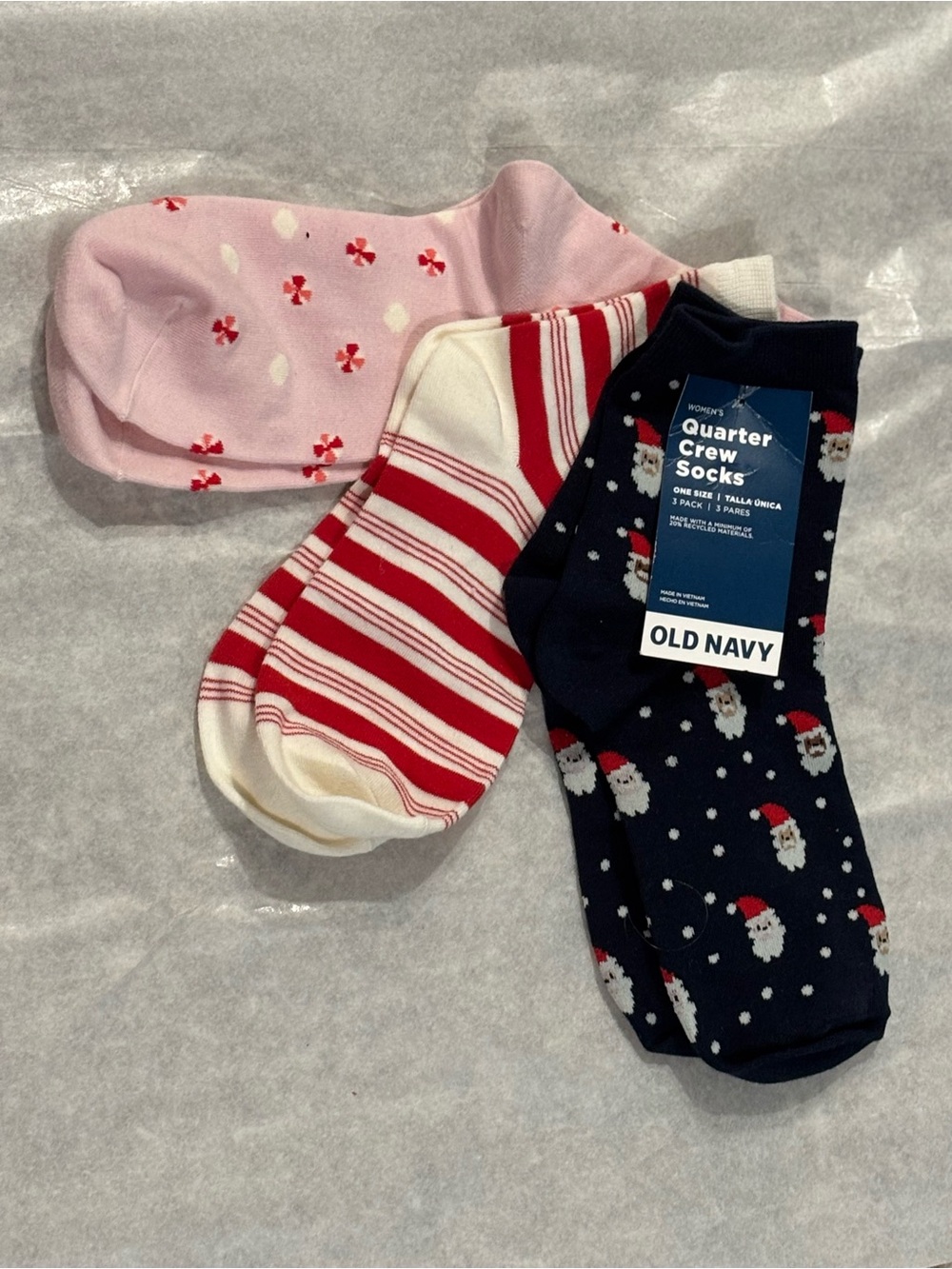 Old Navy Men’s Quarter Crew Socks - Pink, Red, White & Navy - 3-Pack
